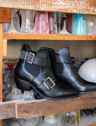 Low heel ankle boots heel 4 cm black leather