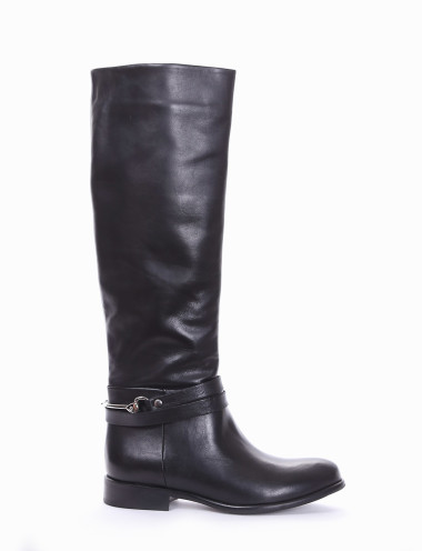 Botas de tacón bajo tacón 2 cm negro cuero