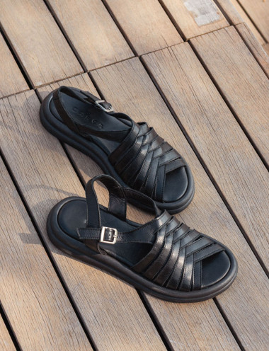 Sandalias de tacón bajo tacón 3 cm negro cuero