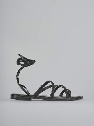 Sandalias de tacón bajo tacón 1 cm negro cuero