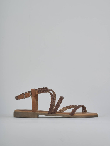 Sandalias de tacón bajo tacón 1 cm marrón cuero