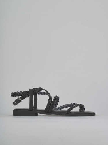 Sandalias de tacón bajo tacón 1 cm negro cuero