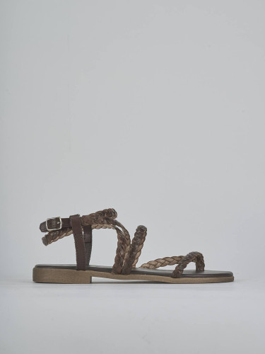 Low heel sandals heel 1 cm dark brown leather
