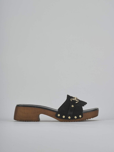 Mules tacón 3 cm negro ante