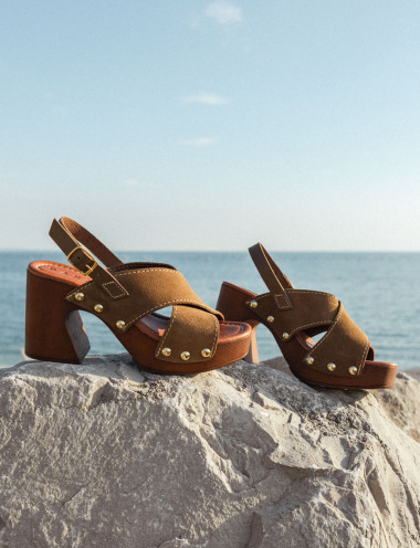 Sandalias de tacón alto tacón 9 cm verde ante