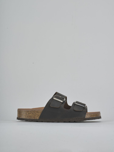 Mules tacón 1 cm marrón oscuro cuero