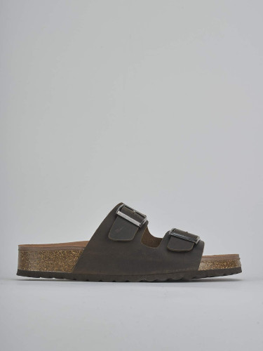Mules tacón 1 cm verde cuero