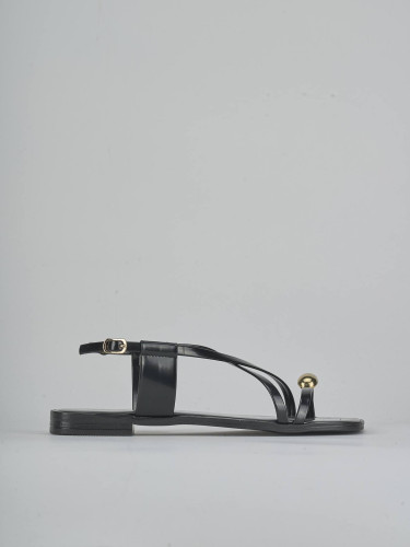 Sandalias de tacón bajo tacón 1 cm negro cuero