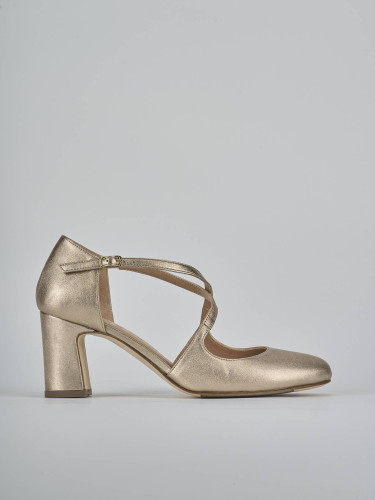 Zapatos de salón tacón 7 cm oro cuero