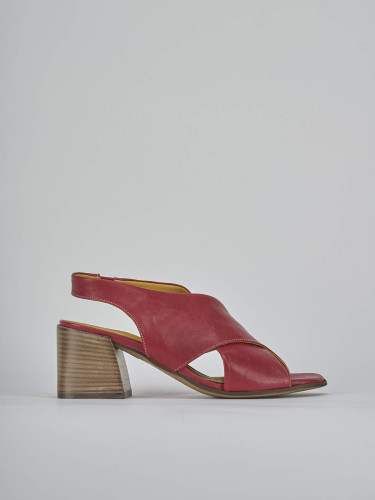 Sandalias de tacón alto tacón 6 cm rojo cuero