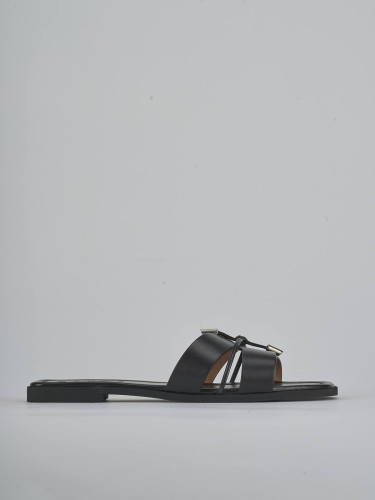 Mules tacón 1 cm negro cuero