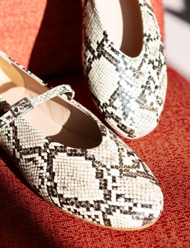 Flat shoes heel 1 cm beige python