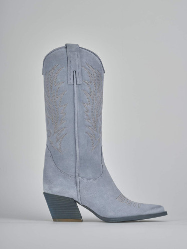 Stivali tacco 7cm camoscio azzurro