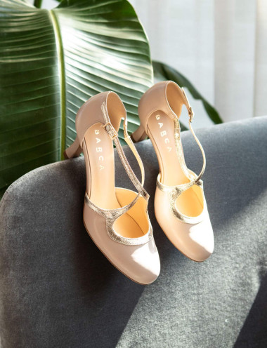 Zapatos de salón tacón 6 cm beis cuero