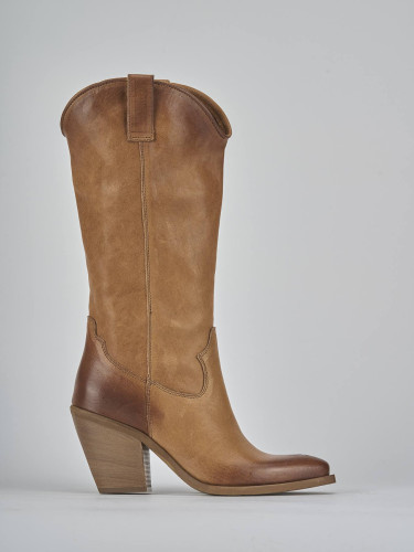 Botas de tacón alto tacón 7 cm marrón cuero