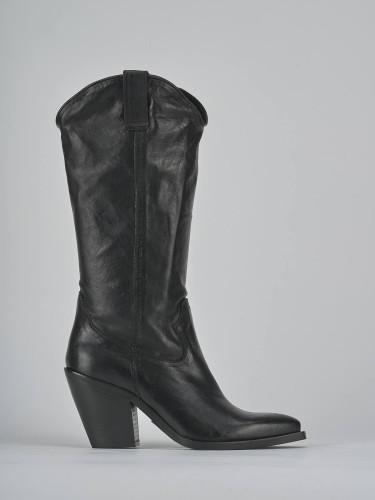 Botas de tacón alto tacón 7 cm negro cuero