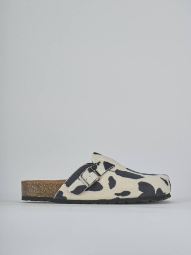 Zuecos con tacón tacón 1 cm negro cuero de vaca con pelo