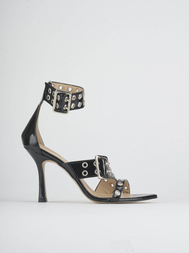 High heel sandals heel 9 cm black patent