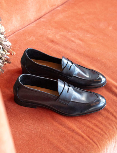 Mocasines tacón 1 cm negro cuero
