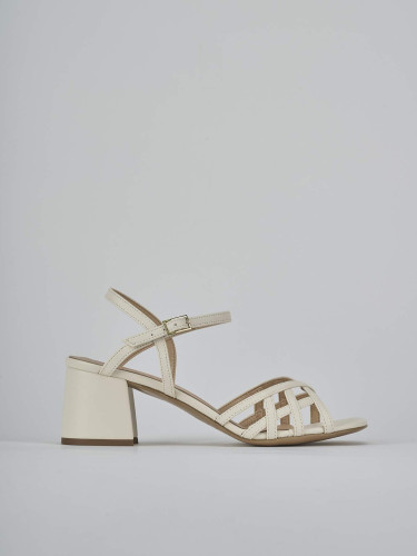 High heel sandals heel 5 cm beige leather
