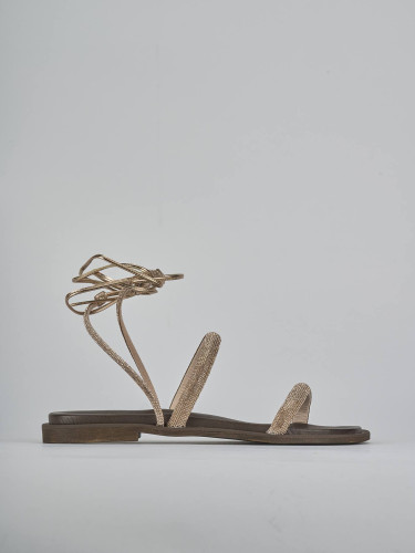 Low heel sandals heel 1 cm bronze leather