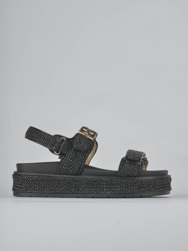 Sandalias de tacón bajo tacón 1 cm negro cuero