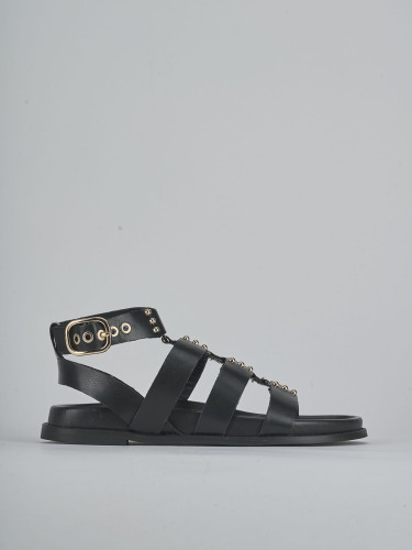Sandalias de tacón bajo tacón 1 cm negro cuero
