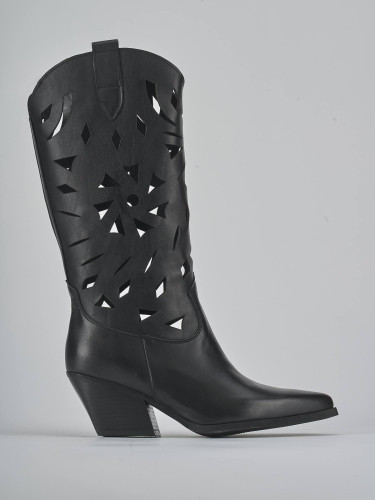 Botas de tacón alto tacón 6 cm negro cuero
