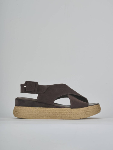 Sandalias de cuña tacón 5 cm marrón oscuro ante