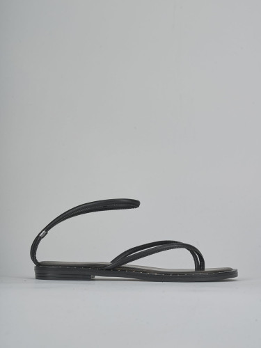 Sandalias de tacón bajo tacón 1 cm negro cuero