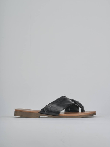 Mules tacón 1 cm negro cuero