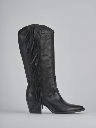 High heel boots heel 6 cm black leather