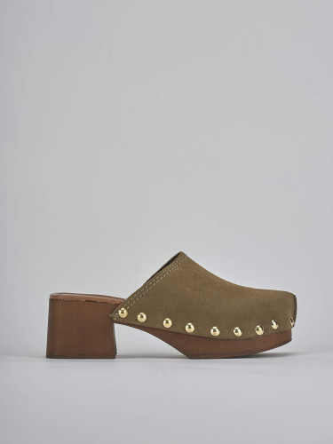 Sabot heel 6 cm green suede