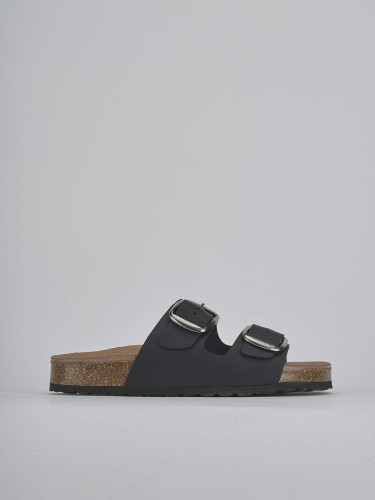 Mules tacón 1 cm negro cuero