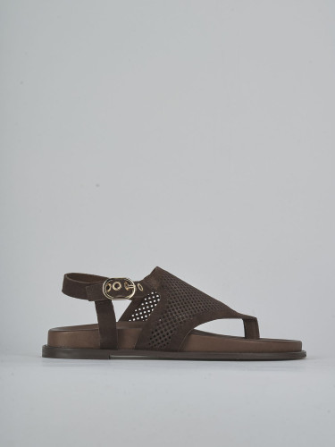 Sandalias de tacón bajo tacón 1 cm marrón oscuro ante