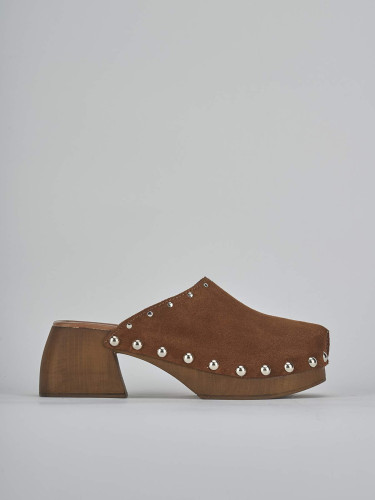 Zuecos con tacón tacón 7 cm marrón ante