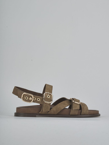 Sandalias de tacón bajo tacón 1 cm marrón oscuro ante