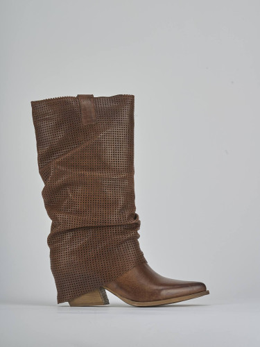 Botas de tacón alto tacón 7 cm marrón cuero