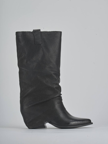 High heel boots heel 7 cm black leather
