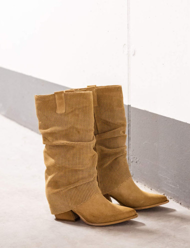 High heel boots heel 7 cm brown suede