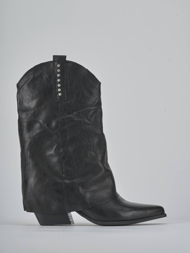 Botas de tacón alto tacón 7 cm negro cuero