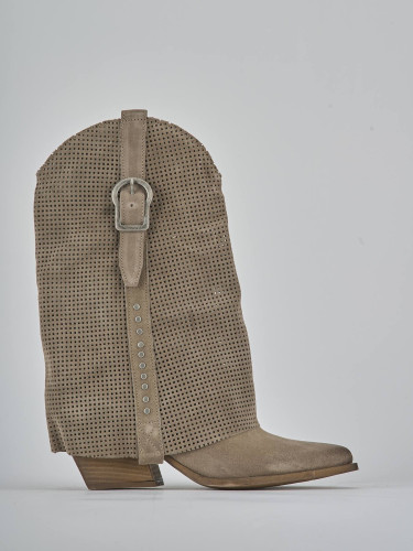 High heel boots heel 5 cm beige suede