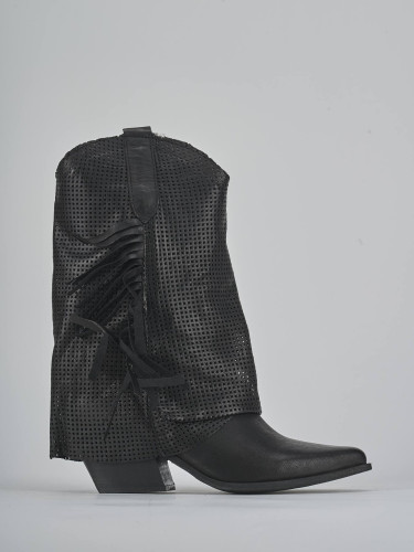Botas de tacón alto tacón 7 cm negro cuero