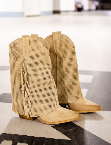 Stivali tacco 7cm camoscio beige
