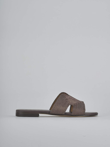 Mules tacón 1 cm marrón oscuro cuero