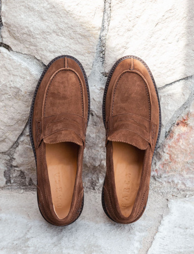 Mocasines tacón 1 cm marrón ante