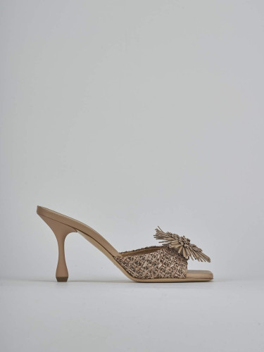 Slippers heel 8 cm brown leather