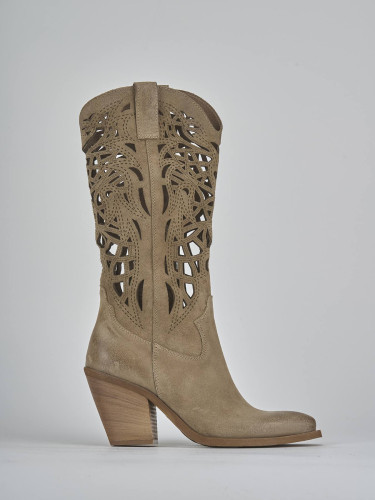 High heel boots heel 7 cm beige suede
