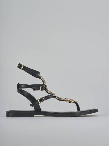 Sandalias de tacón bajo tacón 1 cm negro cuero