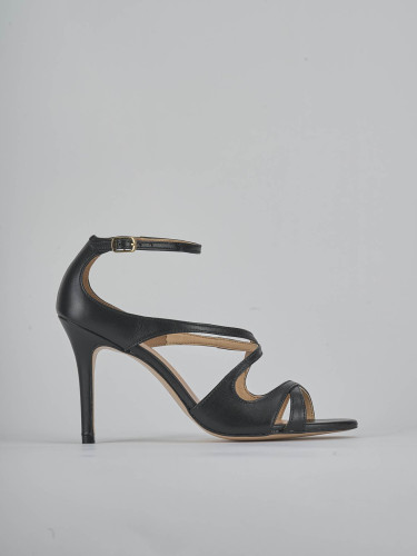 High heel sandals heel 9 cm black leather